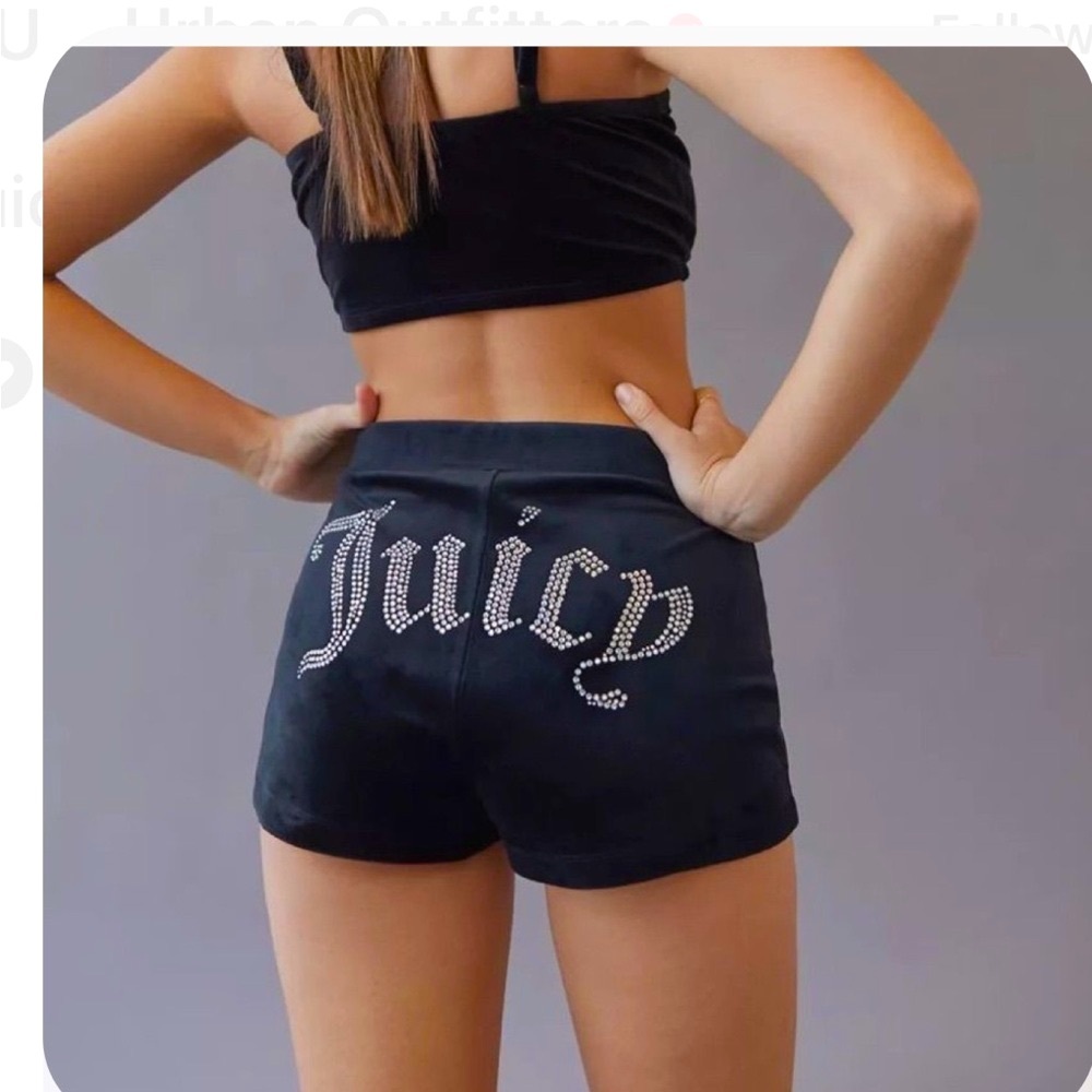 Juicy Couture Black Velour Bling Shorts New